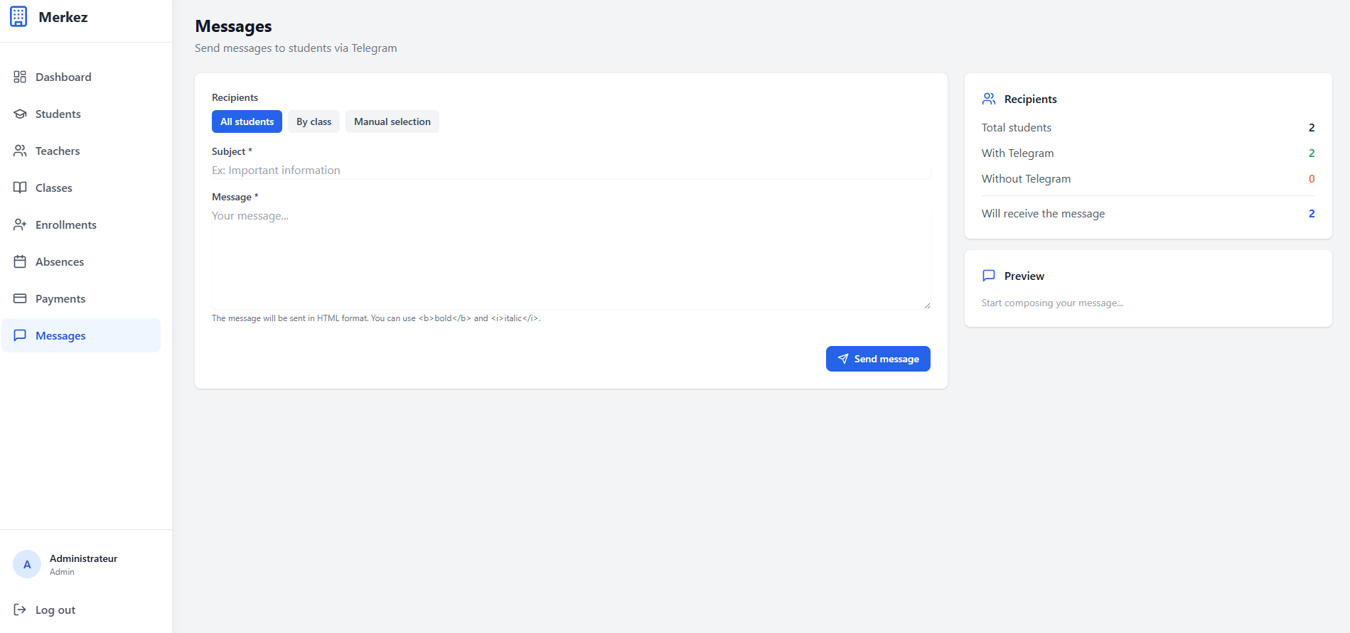 Gestion automatisée institut de formation